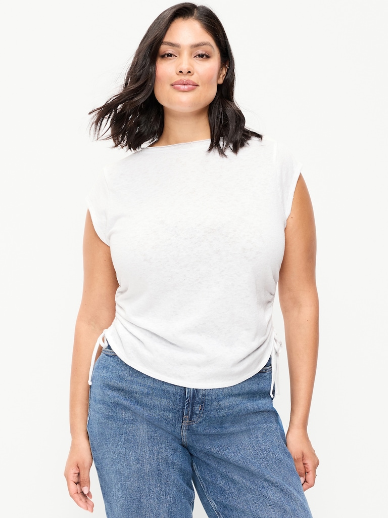 Cap-Sleeve Shirred Side Top