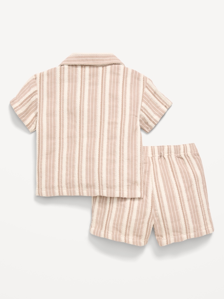 Short-Sleeve Textured Striped Shirt and Shorts Set for Baby