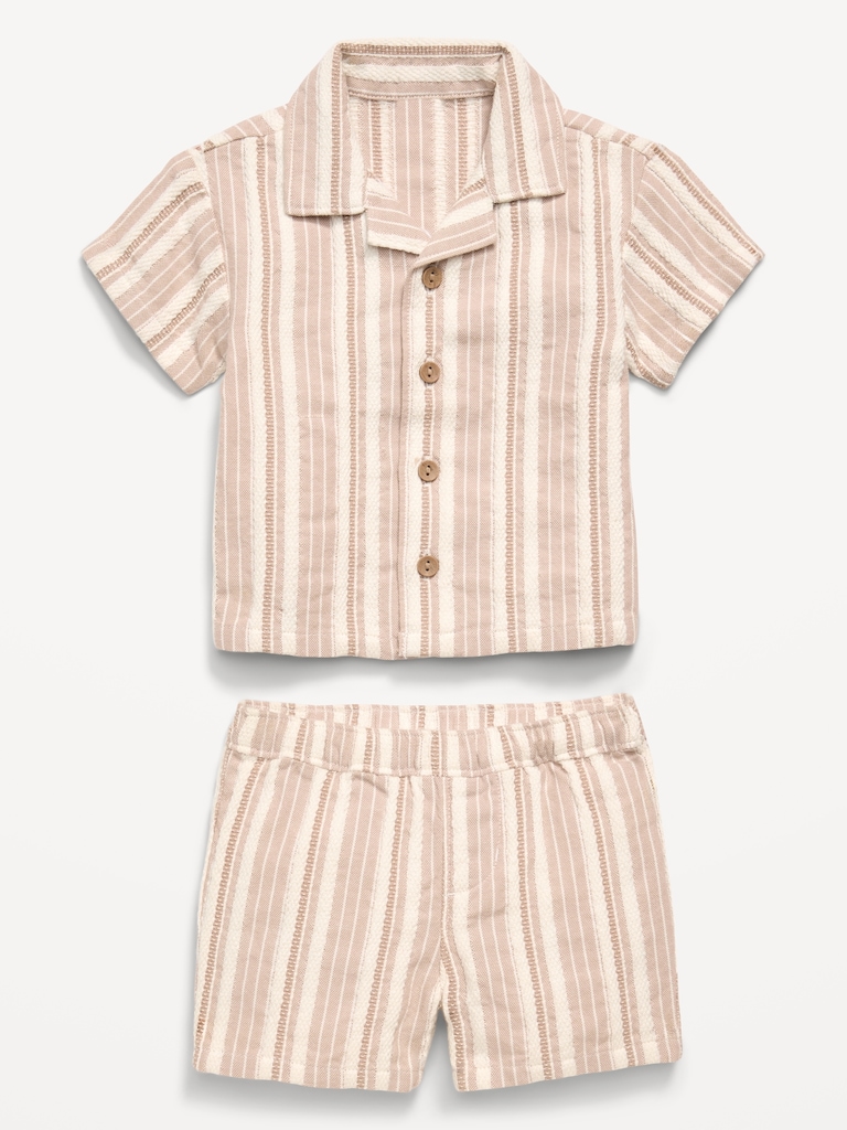 Short-Sleeve Textured Striped Shirt and Shorts Set for Baby