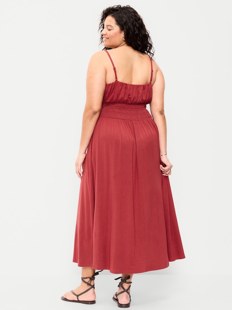 Fit & Flare Jersey Smocked-Waist Midi Dress