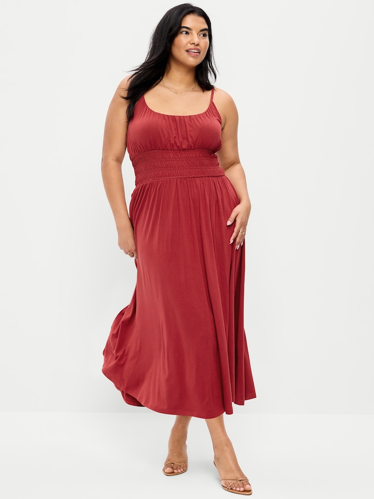 Fit & Flare Jersey Smocked-Waist Midi Dress