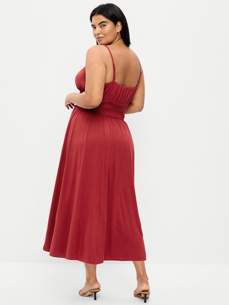 Fit & Flare Jersey Smocked-Waist Midi Dress