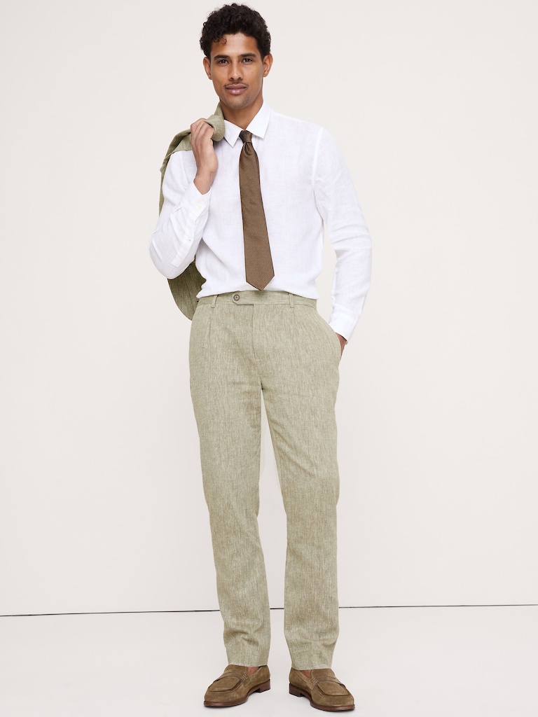 Pantalon de complet en lin et coton vert