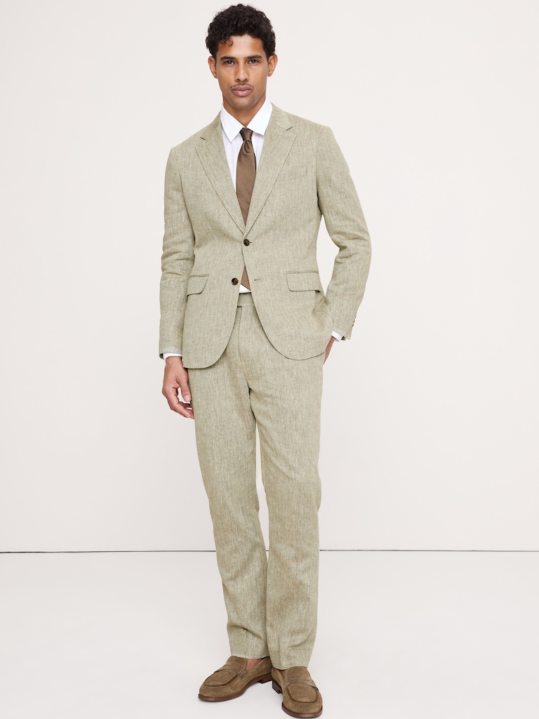 Pantalon de complet en lin et coton vert