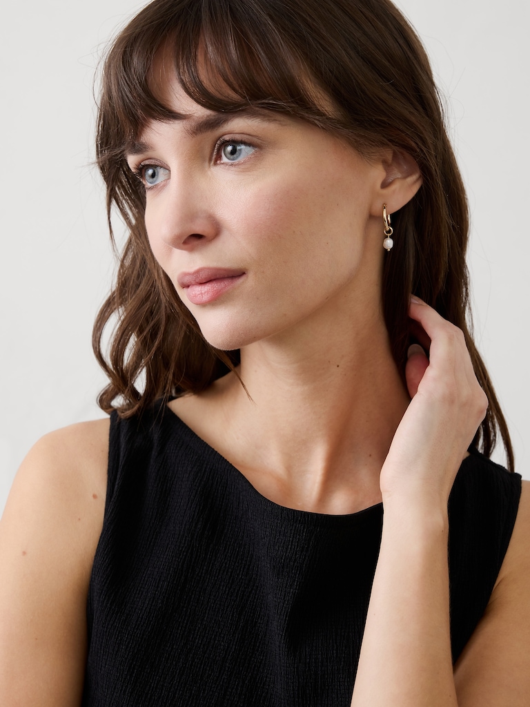 Mini Hoop Pearl Drop Earrings