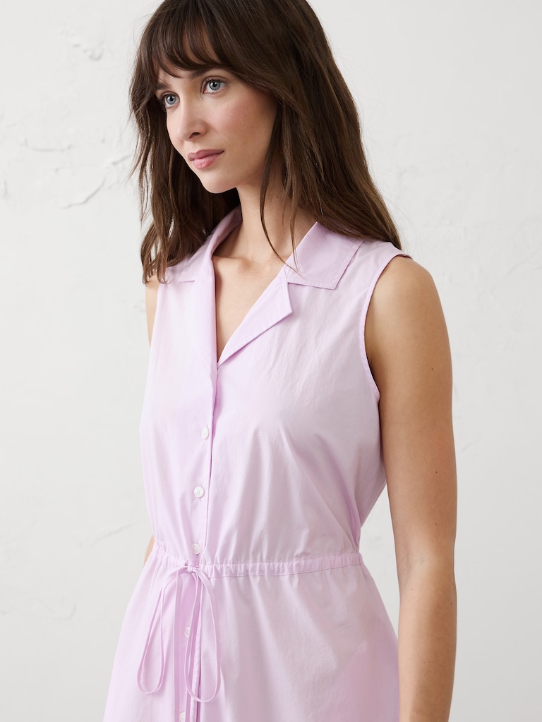 Cinched Poplin Above-Knee Shirtdress