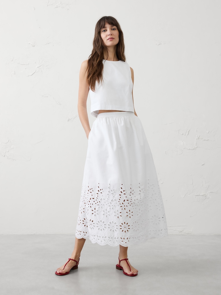 Eyelet Midi Skirt
