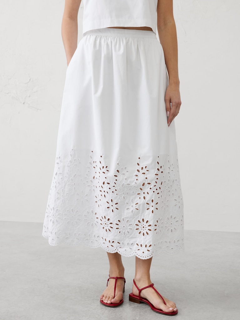 Eyelet Midi Skirt
