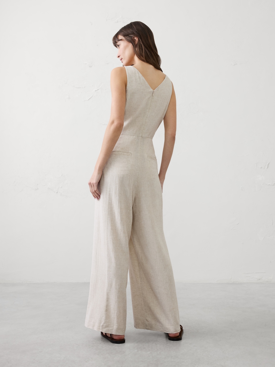 Linen-Blend V-Neck Jumpsuit
