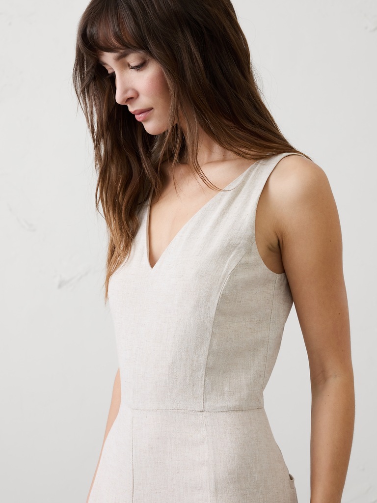 Linen-Blend Vee-Neck Jumpsuit