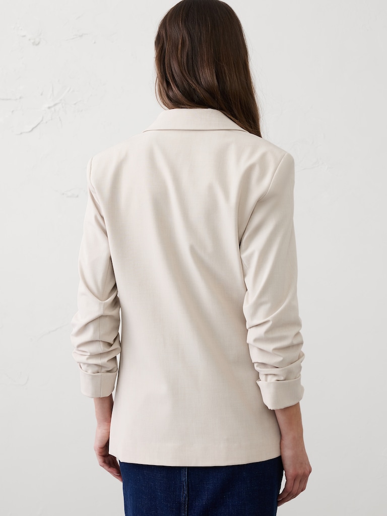 Sculpted Stretch Ruched-Sleeve Blazer