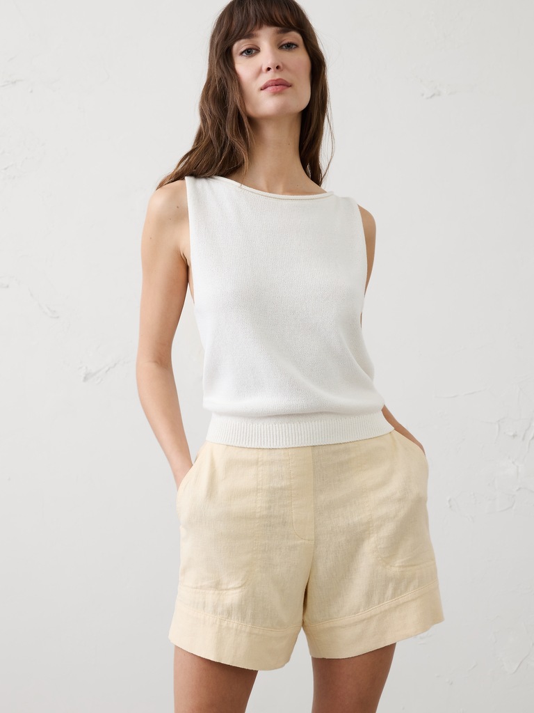 High-Rise Linen-Blend Pull-On Short