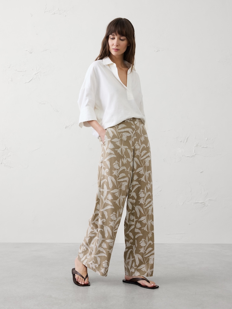 Wide-Leg High-Rise Linen-Blend Pant