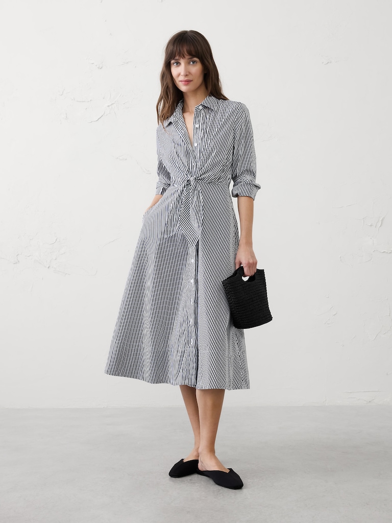 Poplin Wrap-Tie Midi Shirtdress