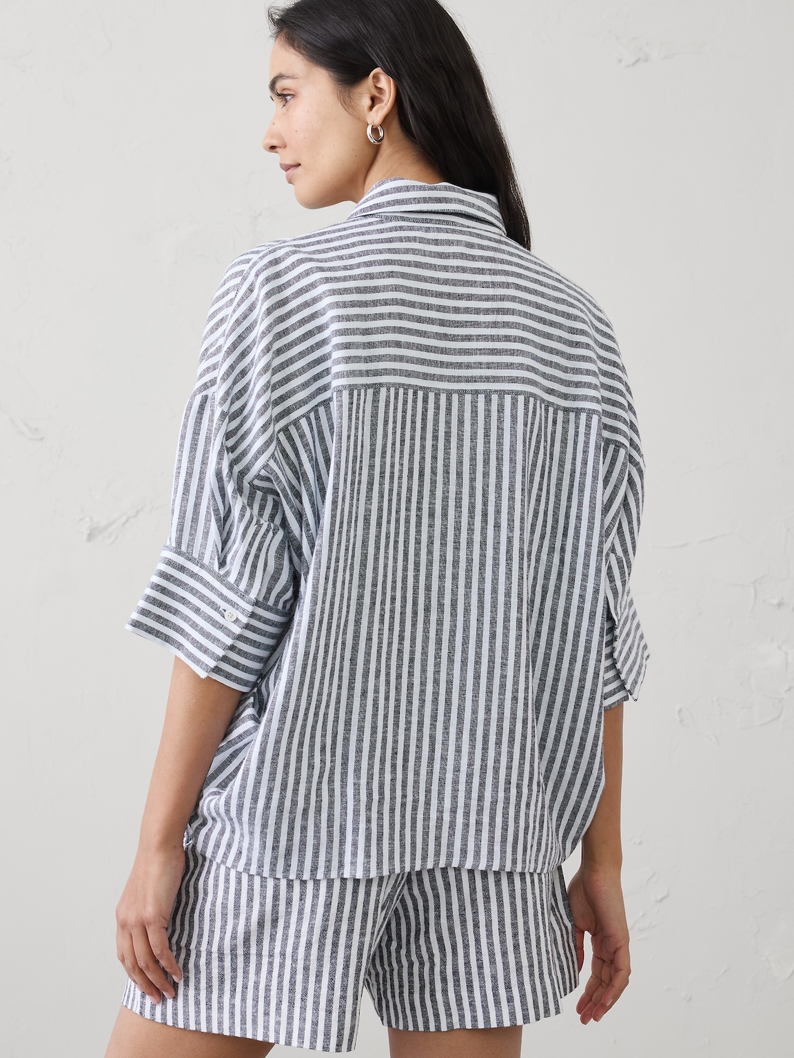 Linen-Blend Drapey Popover Shirt