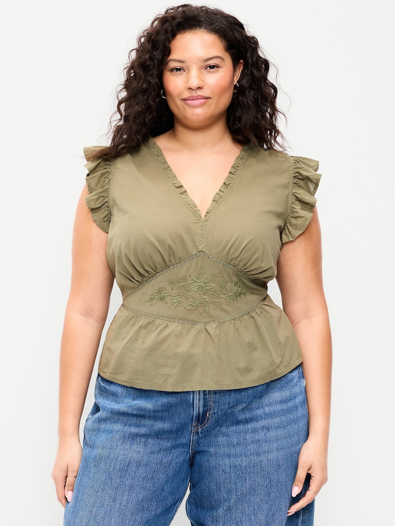 Flutter-Sleeve Embroidered Top