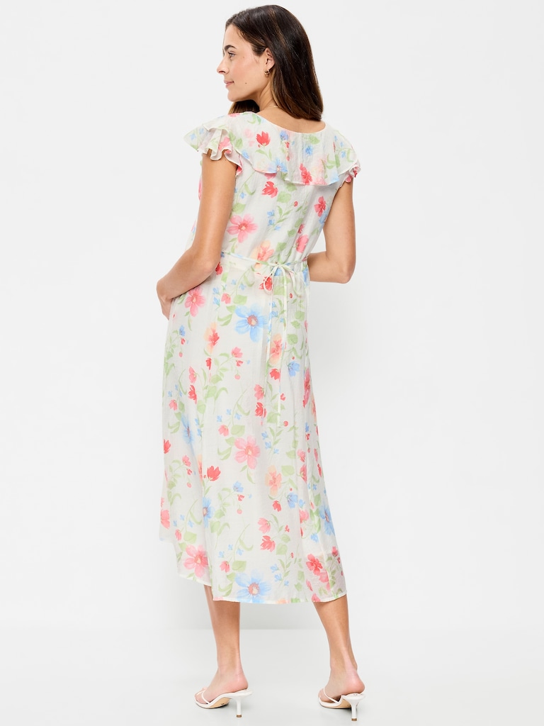 Robe mi-longue à manches à volants de maternité