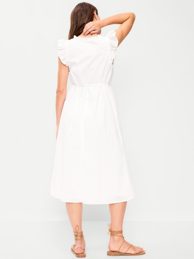 V-Neck Flutter-Sleeve Midi Dress