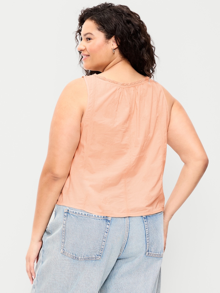 Ruffle-Trim Embroidered Tank Top