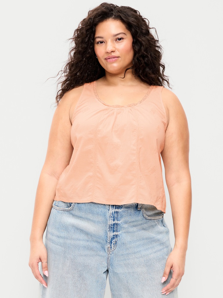 Ruffle-Trim Embroidered Tank Top