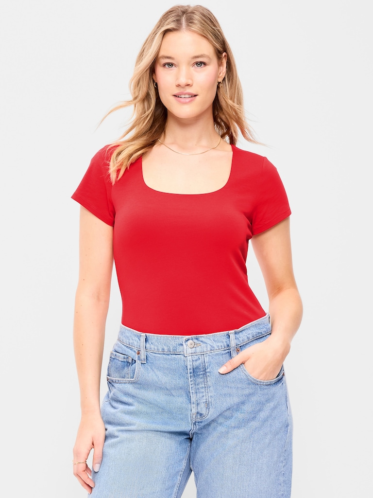 Hug Double-Layer Scoop-Neck Top