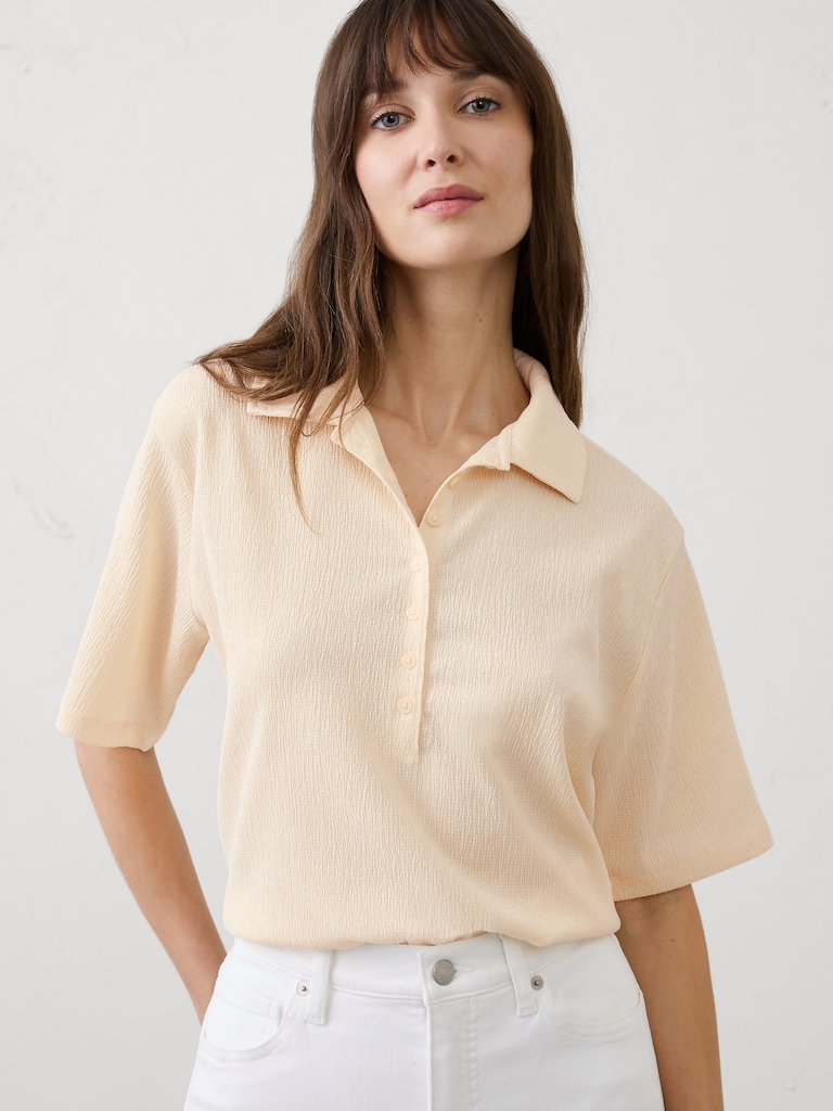 Textured Smocked Polo