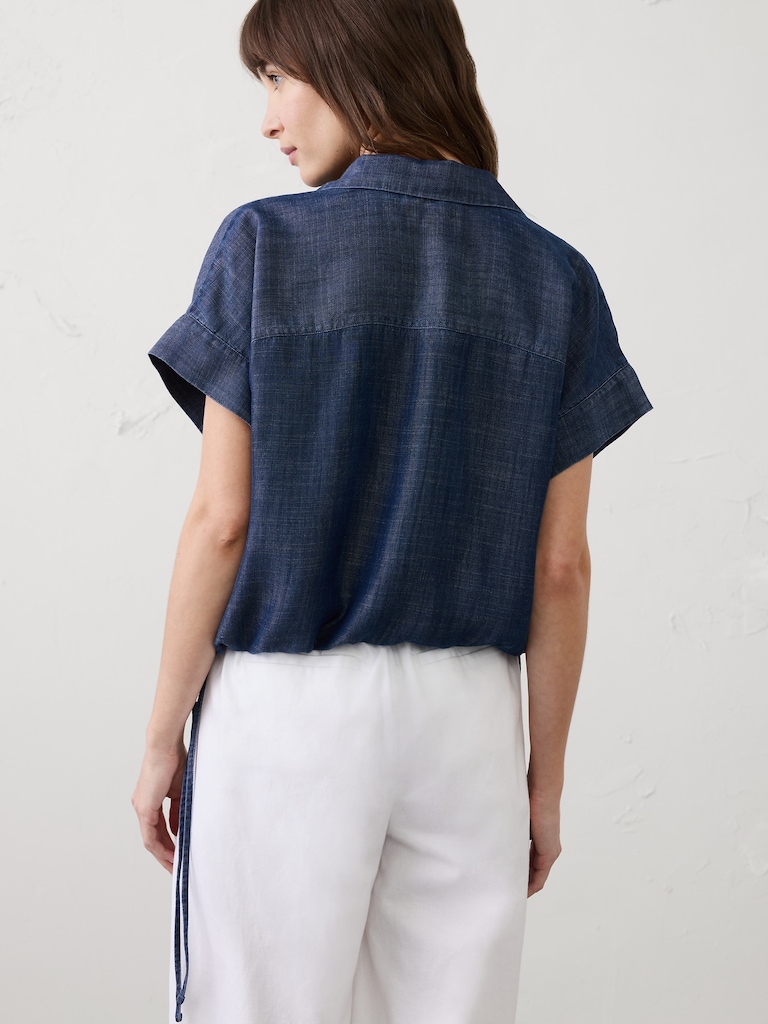Tencel Chambray Drawstring-Hem Shirt