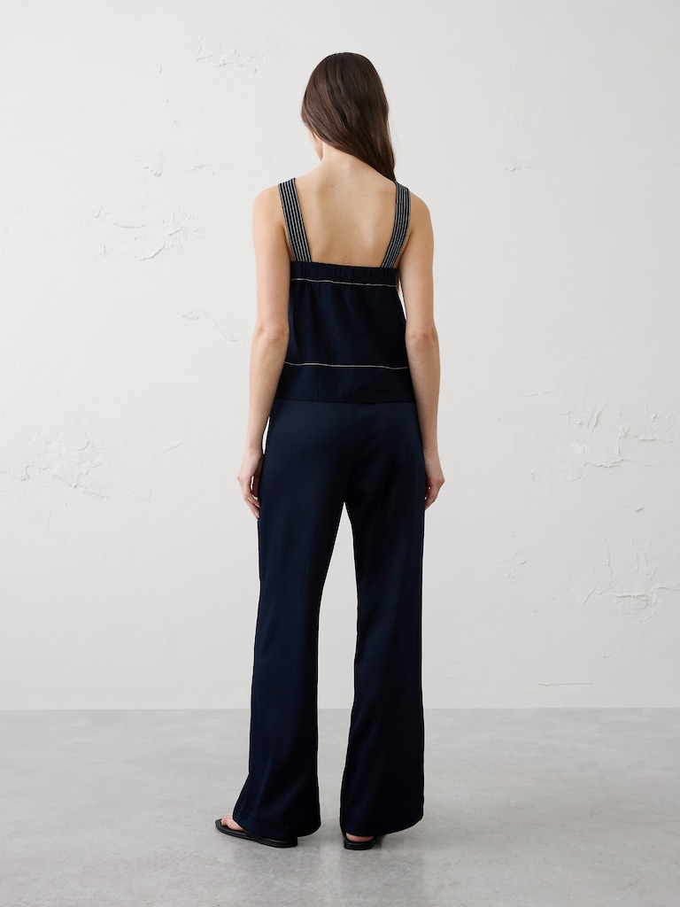 Wide-Leg High-Rise Crinkle Satin Pull-On Pant