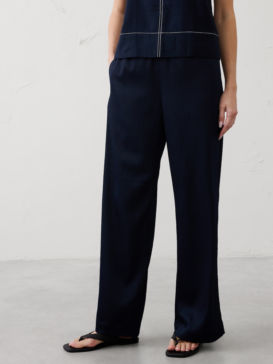 Wide-Leg High-Rise Crinkle Satin Pull-On Pant