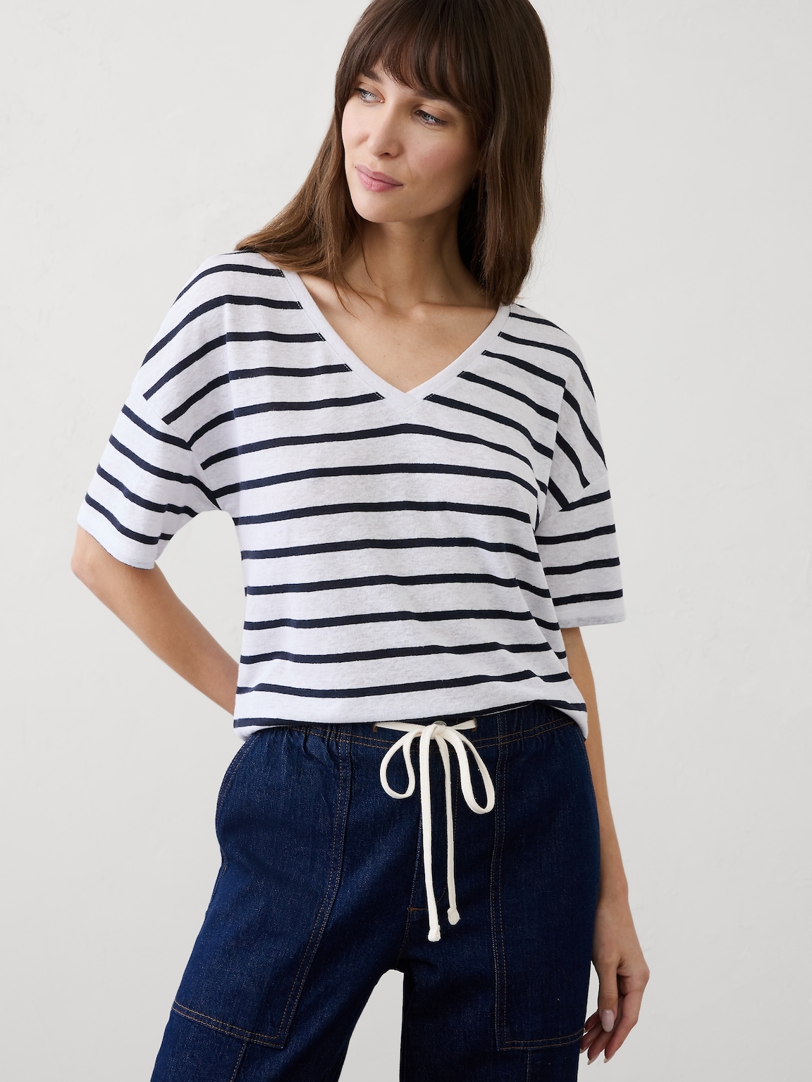 Linen-Blend V-Neck Shirt
