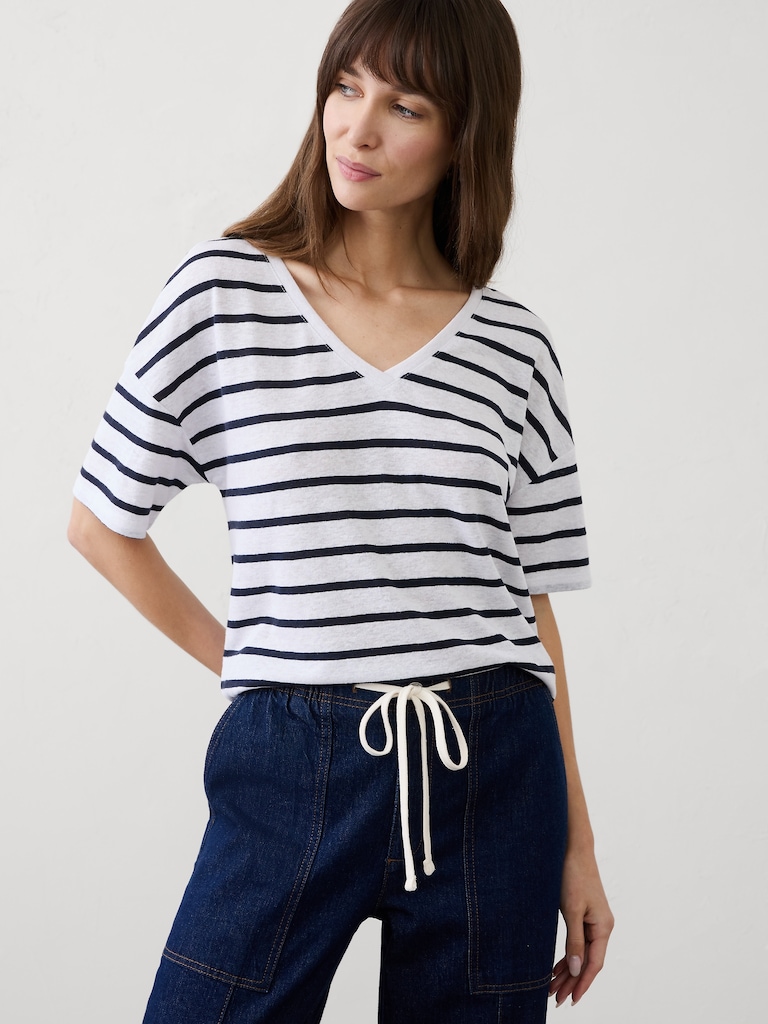 Linen-Blend V-Neck Shirt