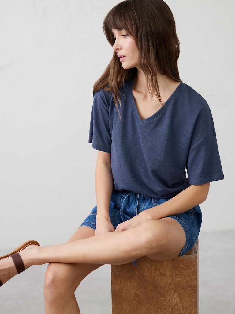 Linen-Blend V-Neck Shirt