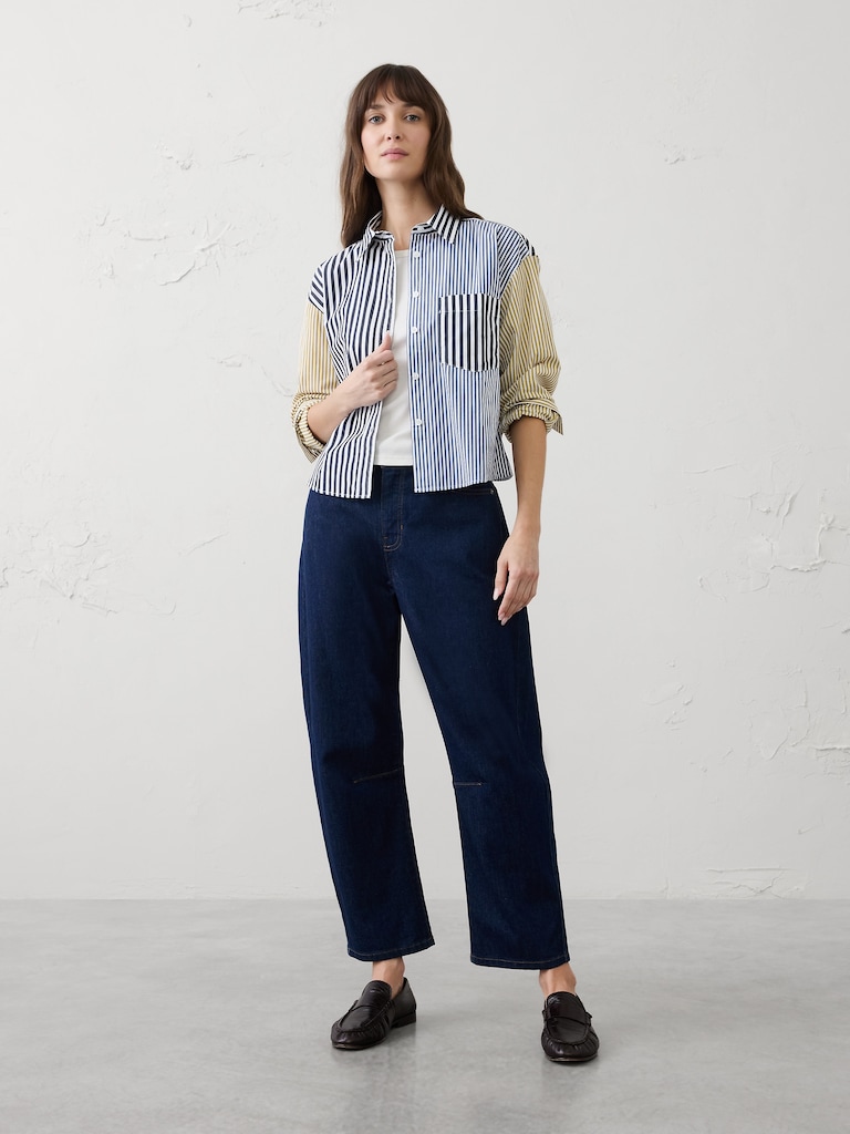 Mixed Stripes Cropped Shirt
