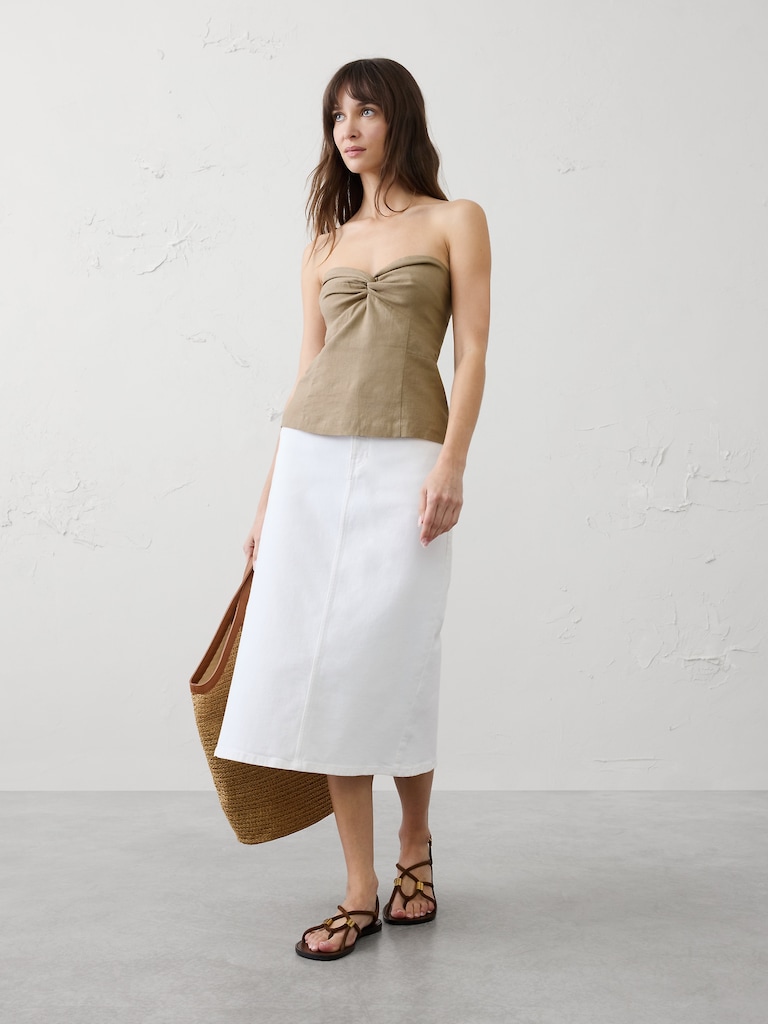 Linen-Blend Strapless Knot-Front Top