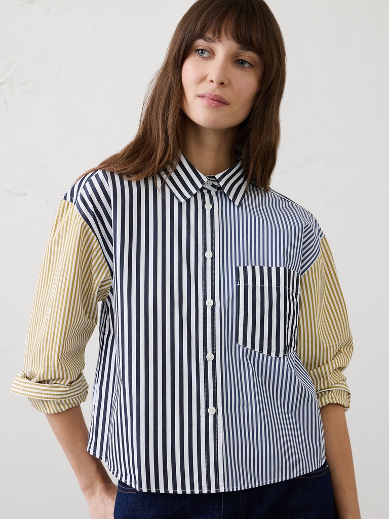 Mixed Stripes Cropped Shirt