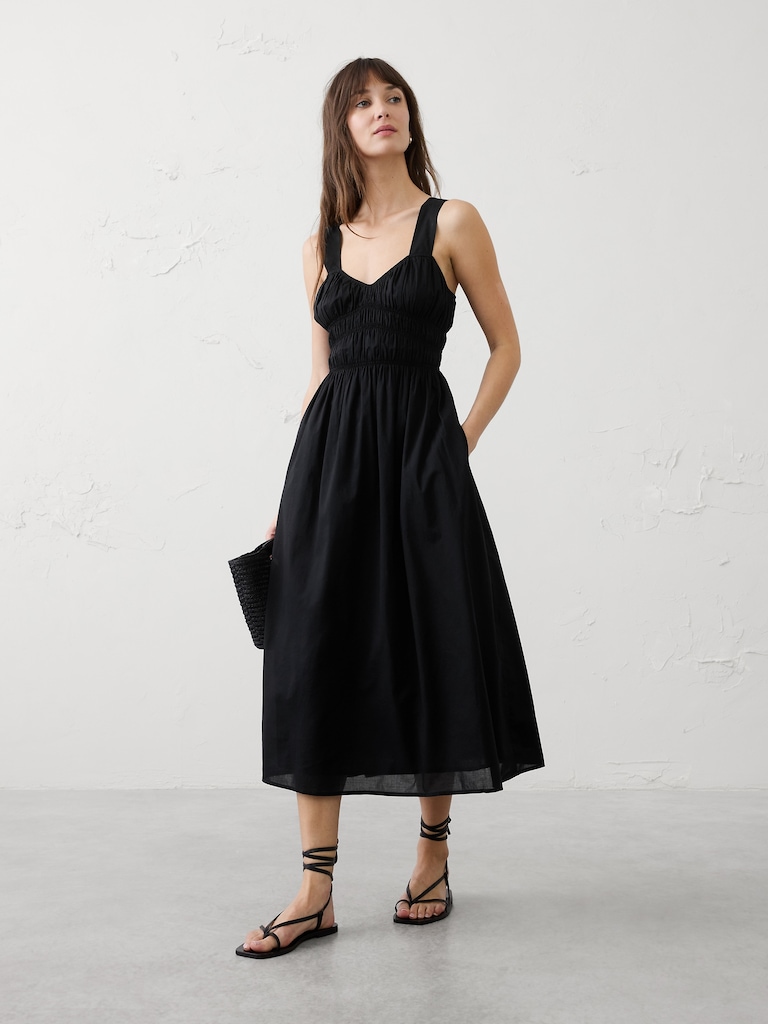Voile Shirred-Bust Midi Dress
