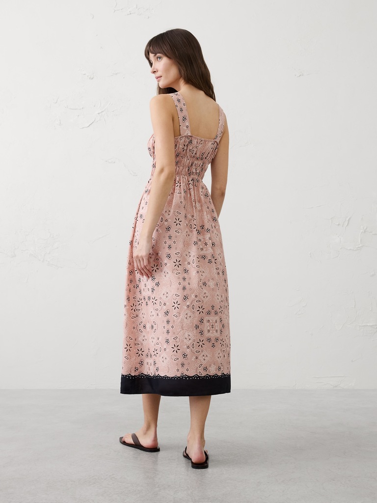 Voile Shirred-Bust Midi Dress