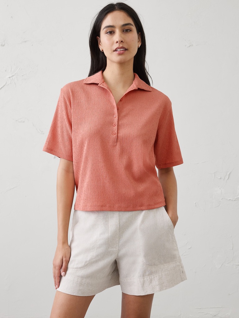 Textured Smocked Polo