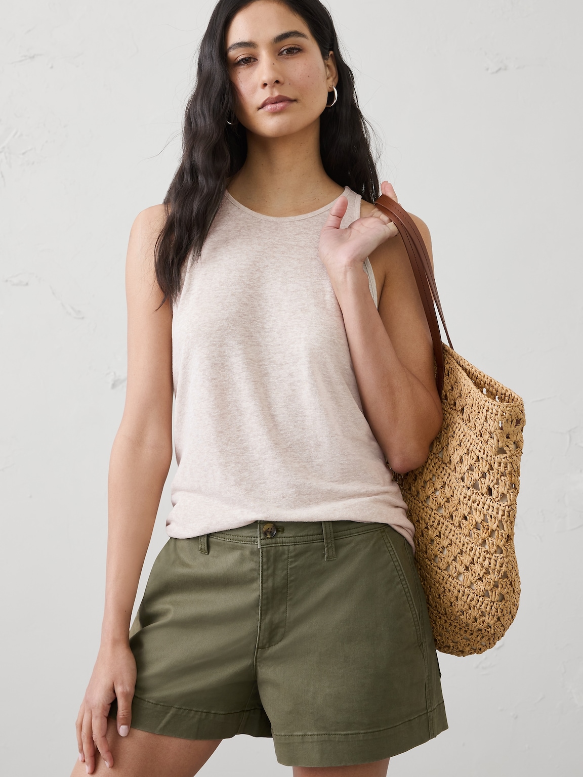 Linen-Blend Racer Back Tank