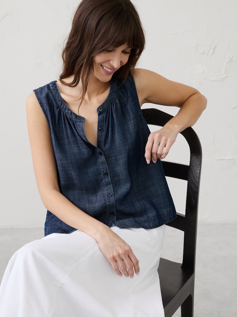Chambray Shirred Shirt
