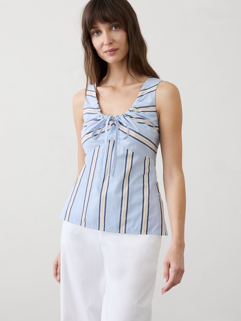 Poplin Cinched Bust-Tie Top