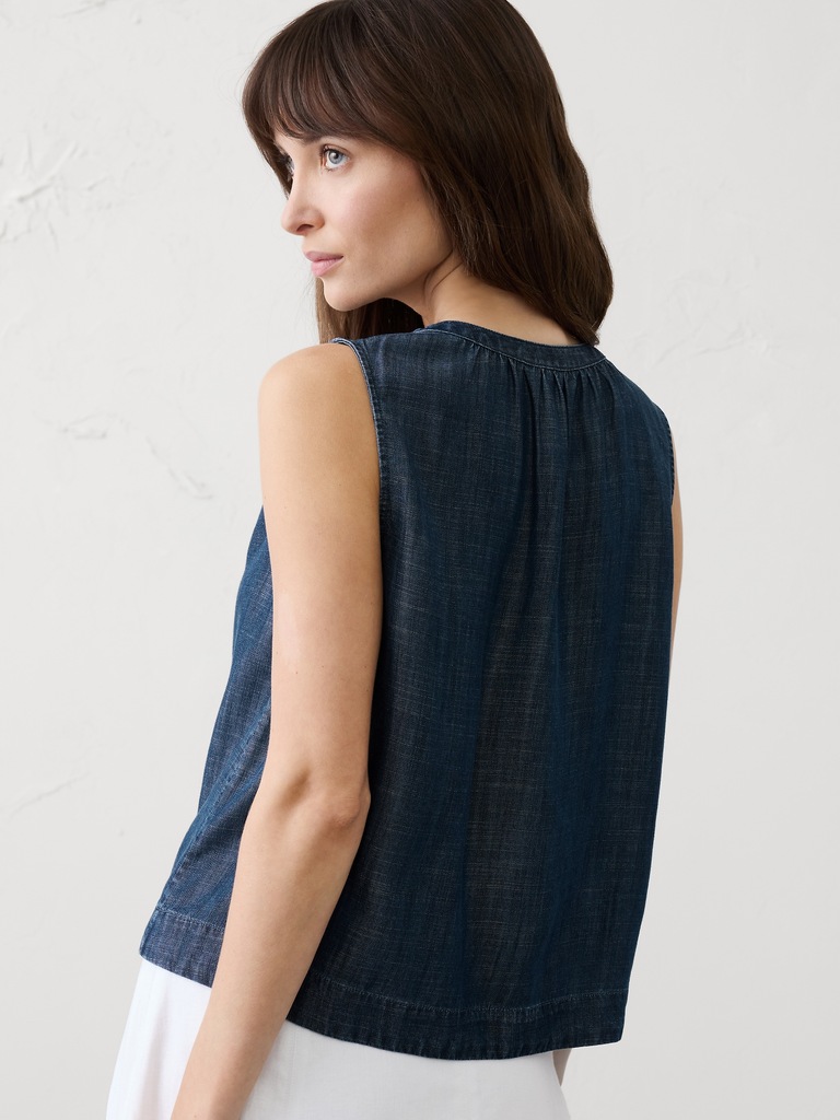 Chambray Shirred Shirt