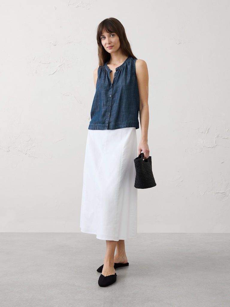 Chambray Shirred Shirt