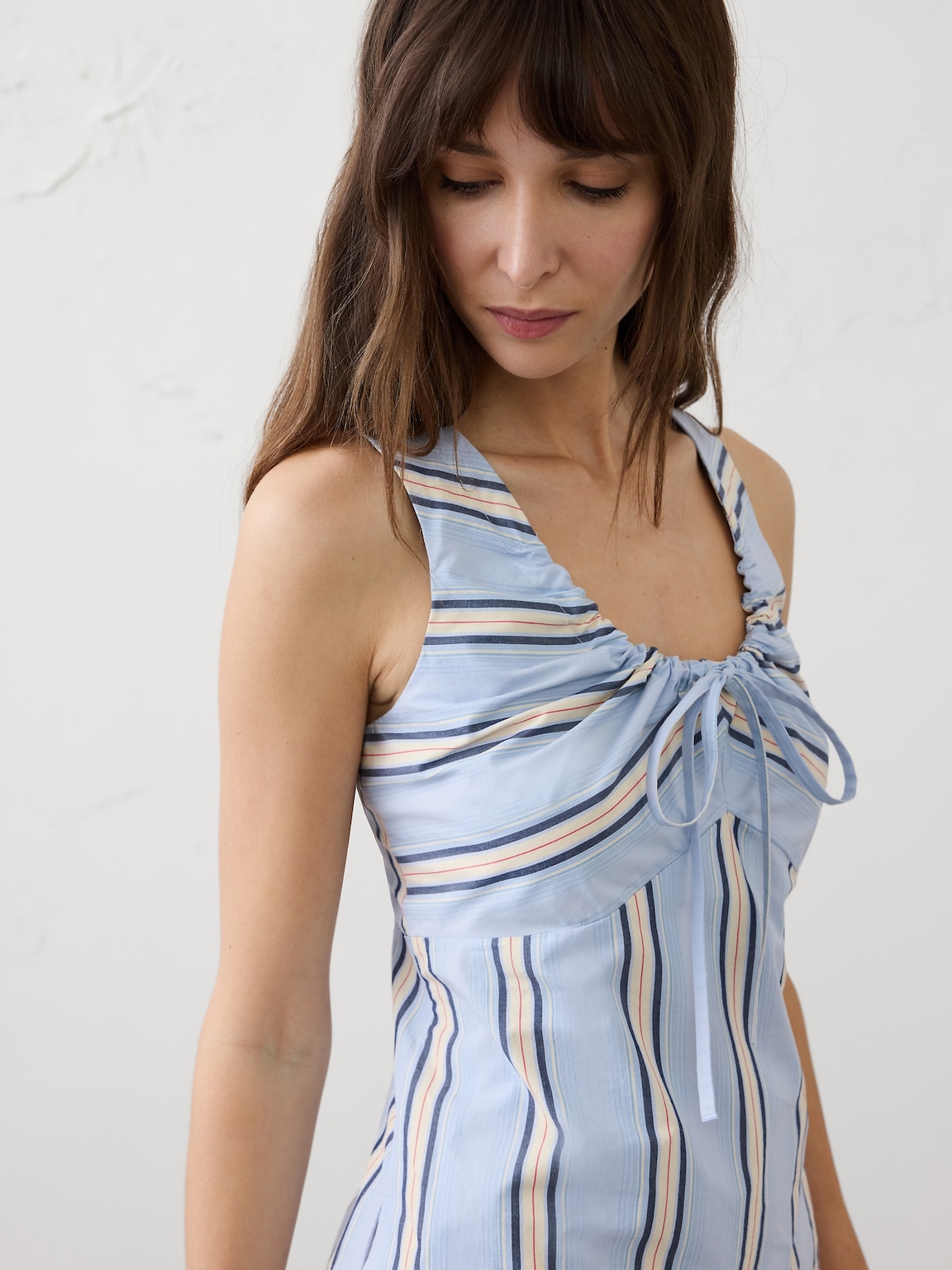 Poplin Cinched Neck-Tie Top