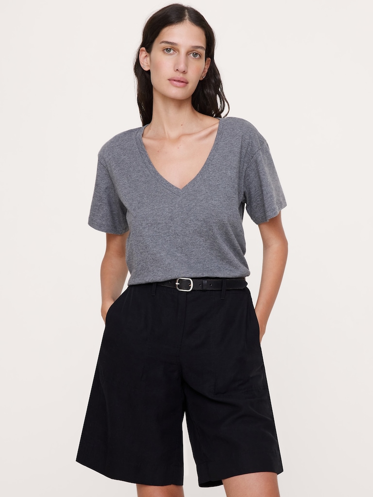 Cotton Slub Boyfriend V-Neck T-Shirt