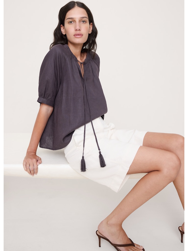 Linen Tassel-Tie Top