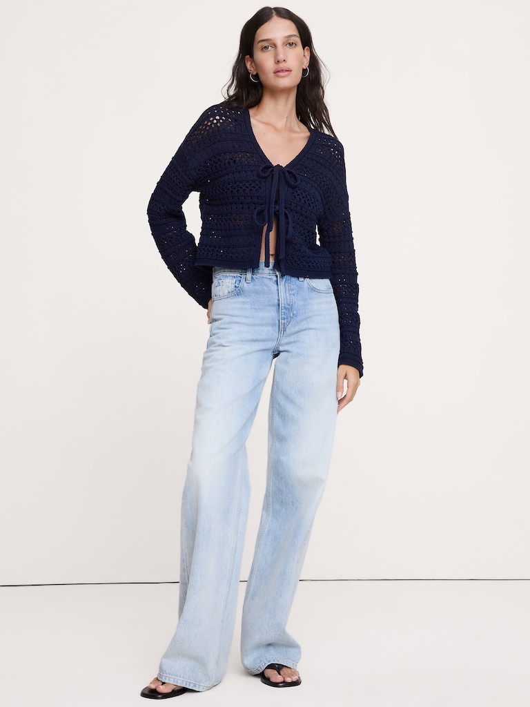 Cotton Crochet Tie-Front Cardigan