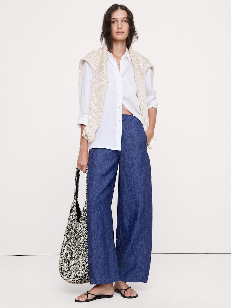 Mid-Rise Relaxed Painter Pull-On Pant in Linen