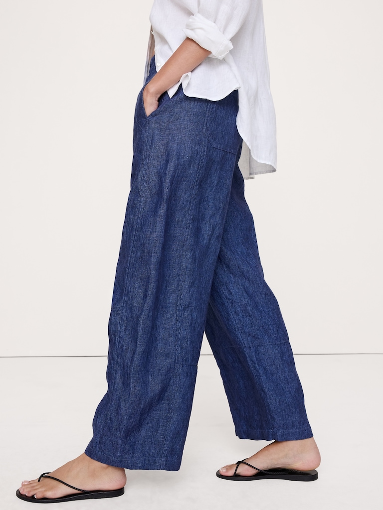 Mid-Rise Relaxed Painter Pull-On Pant in Linen