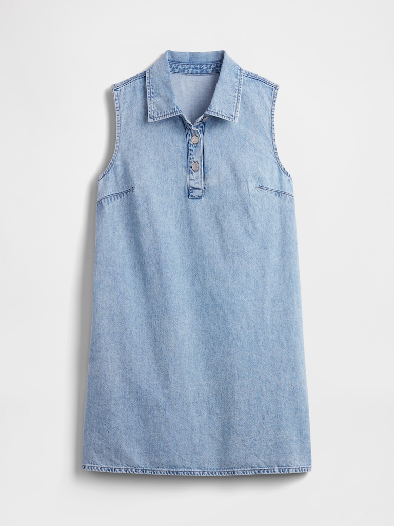 Sleeveless Collared Denim Mini Dress